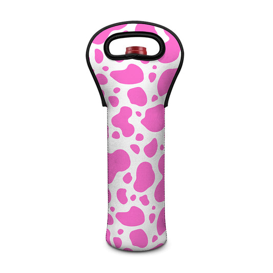 Pink And White Cow Print Single Neoprene Wine Tote