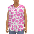 Pink And White Cow Print Sleeveless Baseball Jersey