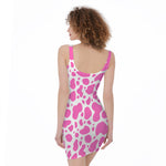 Pink And White Cow Print Sleeveless Bodycon Dress