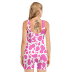 Pink And White Cow Print Sleeveless One Piece Swimsuit