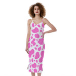 Pink And White Cow Print Slim Fit Midi Cami Dress