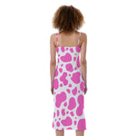 Pink And White Cow Print Slim Fit Midi Cami Dress