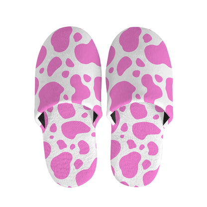 Pink And White Cow Print Slippers