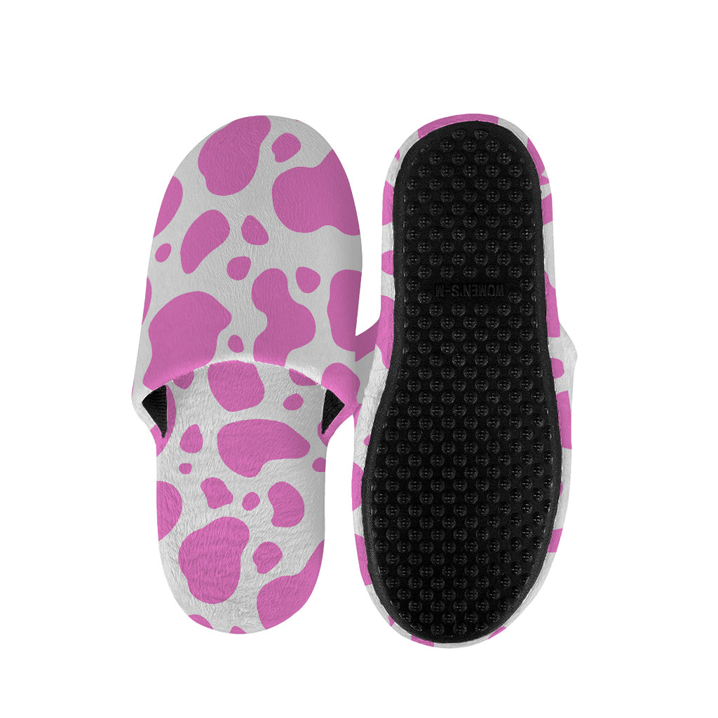 Pink And White Cow Print Slippers