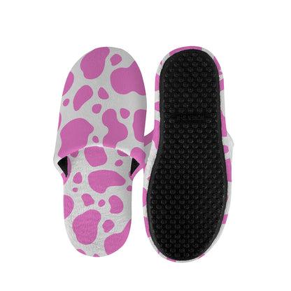 Pink And White Cow Print Slippers