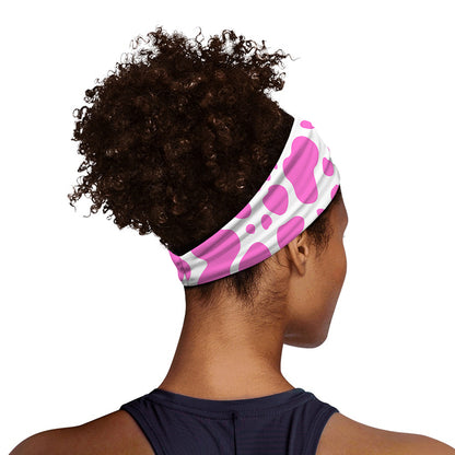 Pink And White Cow Print Sports Headband