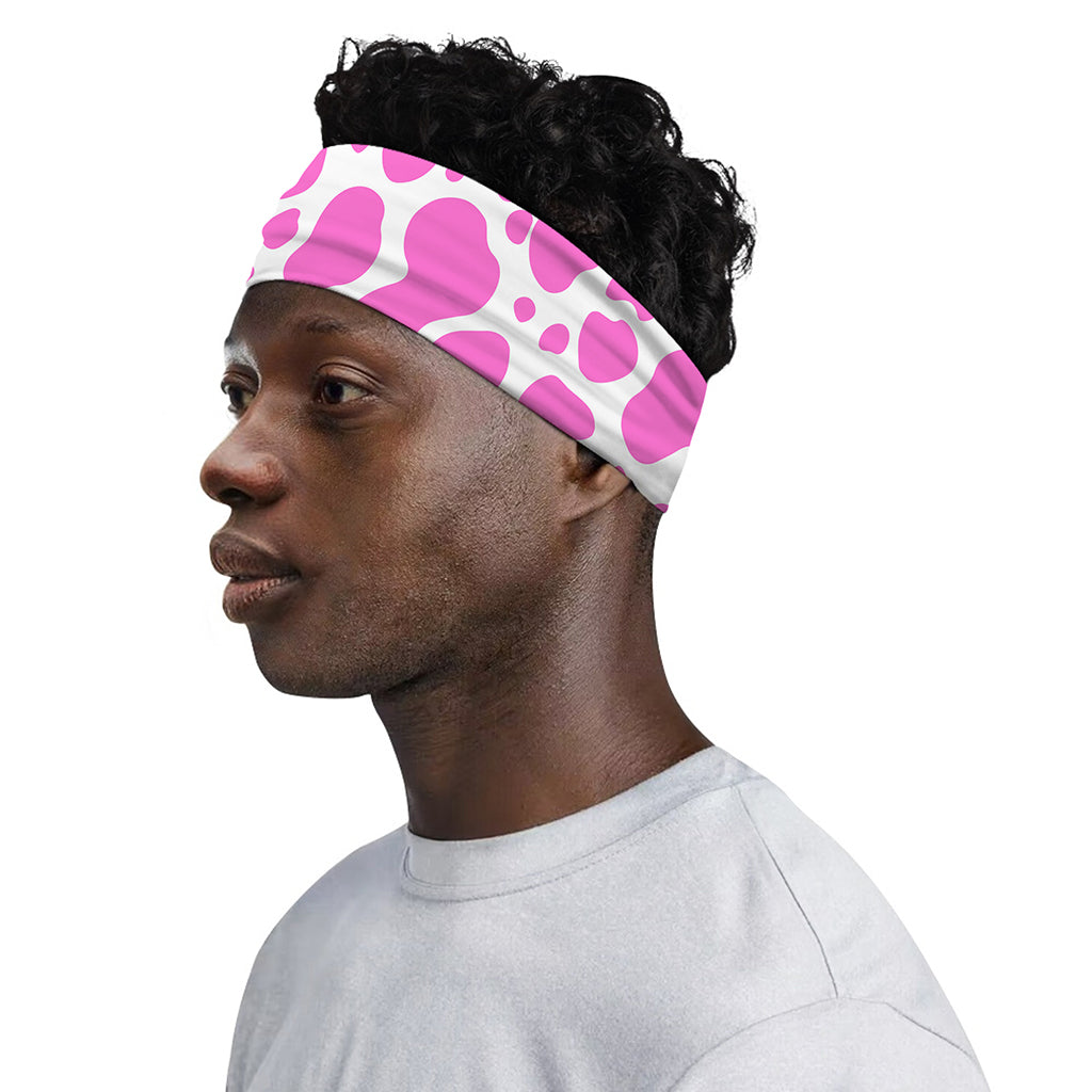 Pink And White Cow Print Sports Headband