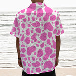Pink And White Cow Print Textured Short Sleeve Shirt