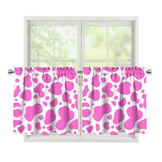 Pink And White Cow Print Tier Curtains