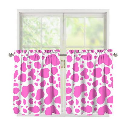 Pink And White Cow Print Tier Curtains