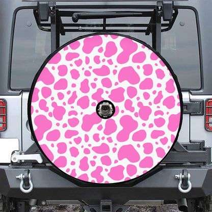 Pink And White Cow Print Tire Cover With Camera Hole