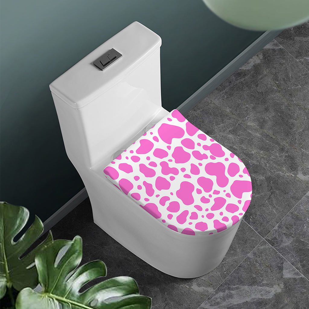 Pink And White Cow Print Toilet Lid Cover