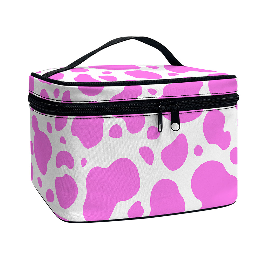 Pink And White Cow Print Travel Makeup Bag