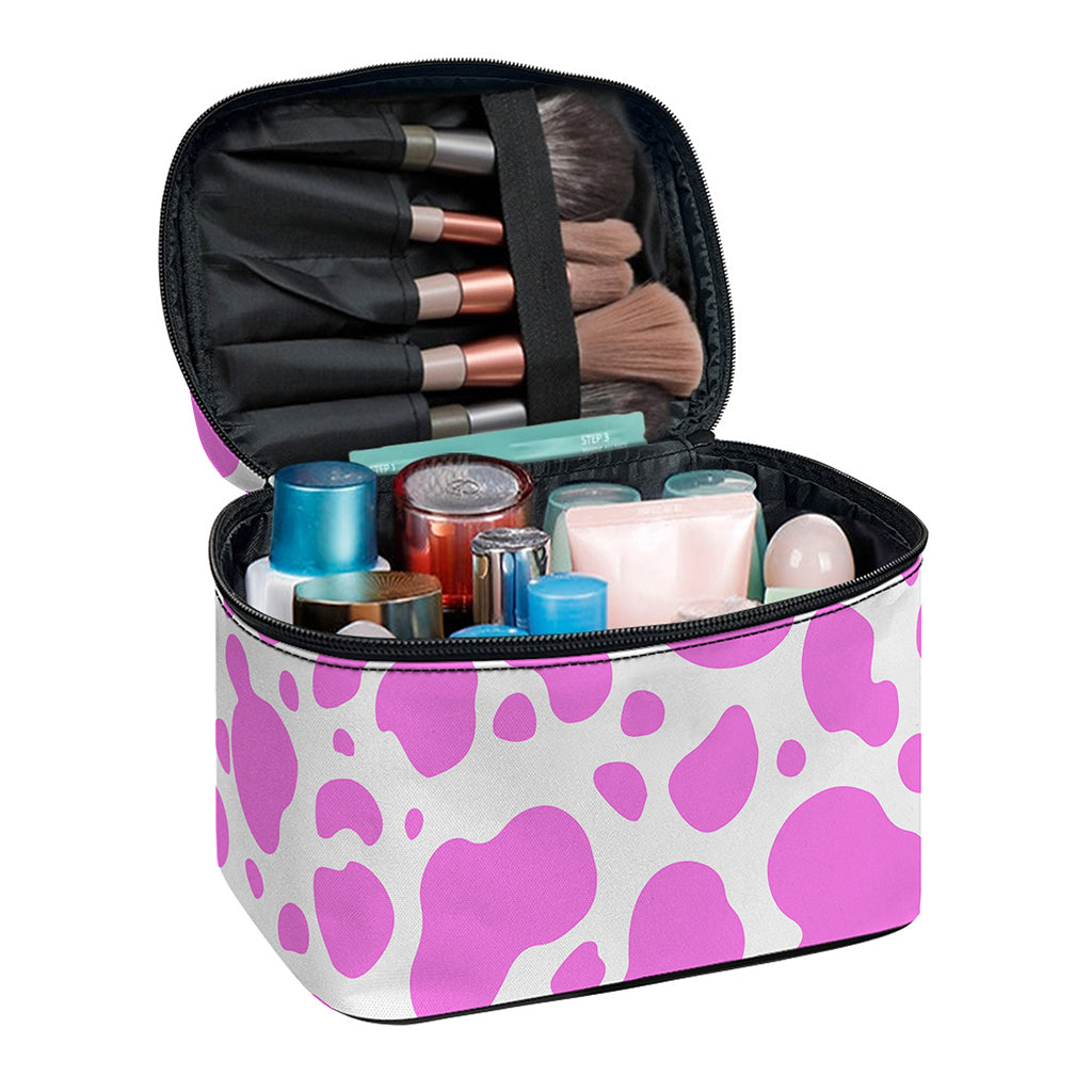 Pink And White Cow Print Travel Makeup Bag