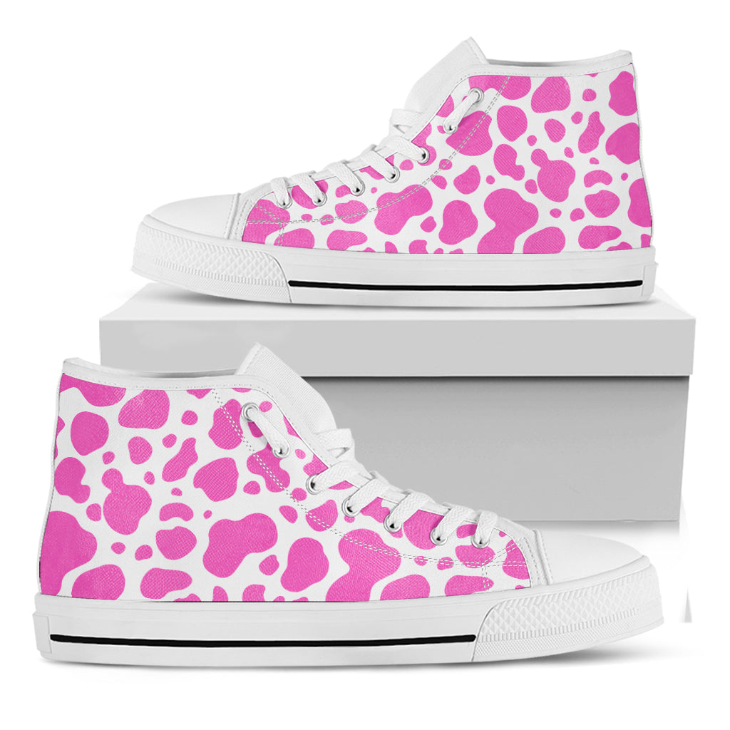 Pink And White Cow Print White High Top Sneakers