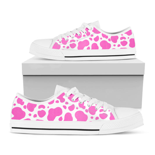 Pink And White Cow Print White Low Top Sneakers