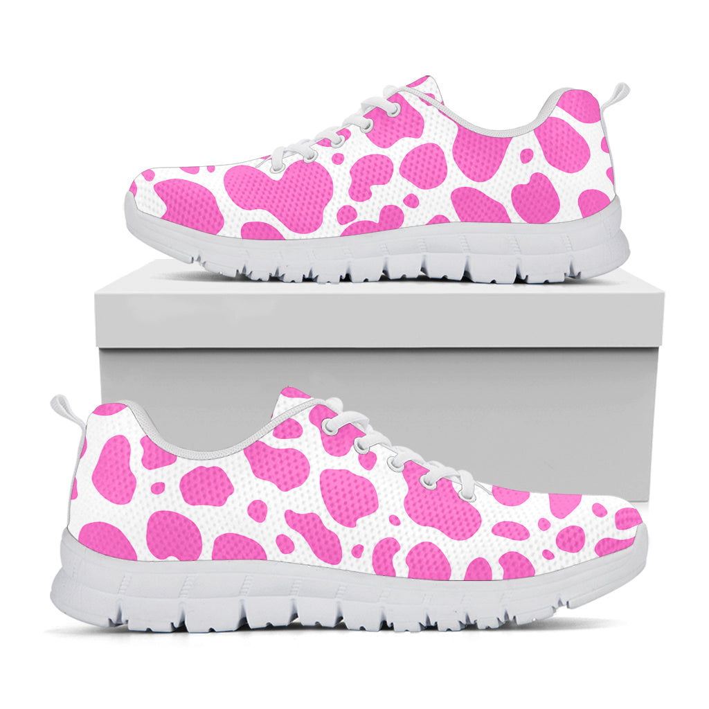 Pink And White Cow Print White Running Shoes