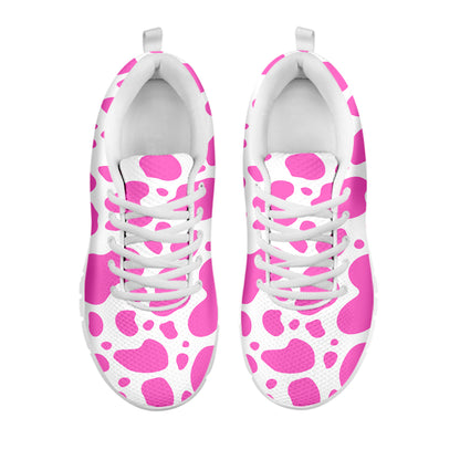 Pink And White Cow Print White Running Shoes