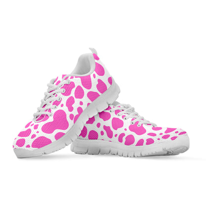 Pink And White Cow Print White Running Shoes