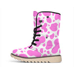 Pink And White Cow Print Winter Boots