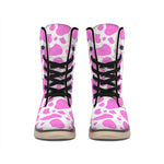 Pink And White Cow Print Winter Boots