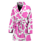 Pink And White Cow Print Women's Bathrobe