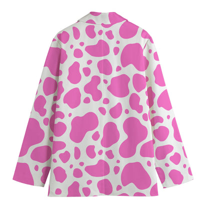 Pink And White Cow Print Women's Blazer