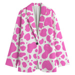 Pink And White Cow Print Women's Cotton Blazer