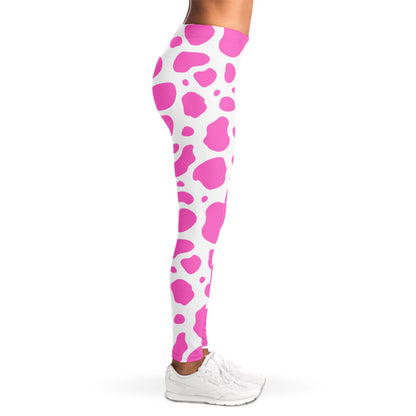 Pink And White Cow Print Women's Leggings