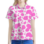 Pink And White Cow Print Women's Polo Shirt