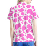 Pink And White Cow Print Women's Polo Shirt