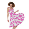 Pink And White Cow Print Women's Sleeveless Dress