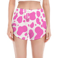 Pink And White Cow Print Women's Split Running Shorts