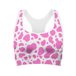 Pink And White Cow Print Women's Sports Bra
