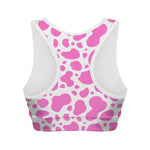 Pink And White Cow Print Women's Sports Bra