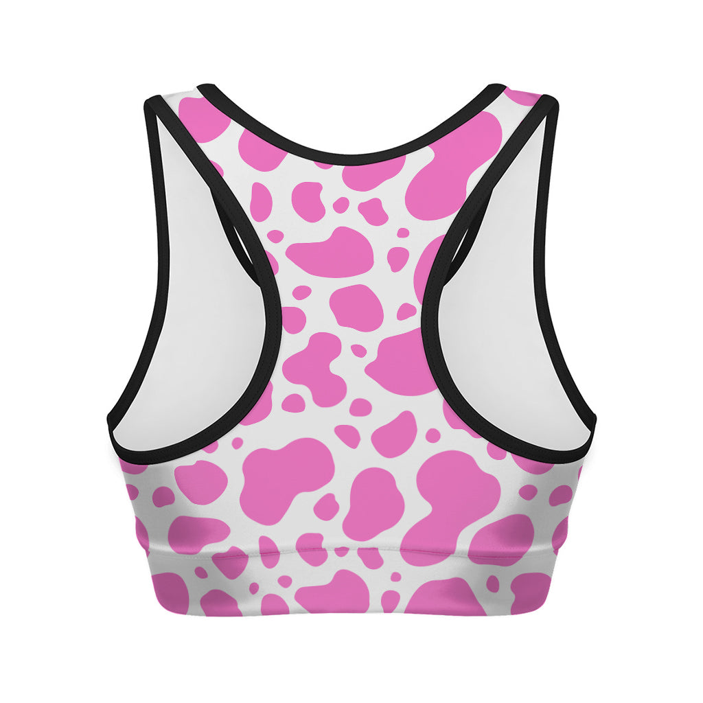 Pink And White Cow Print Women's Sports Bra
