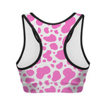 Pink And White Cow Print Women's Sports Bra