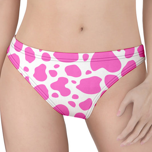 Pink And White Cow Print Women's Thong