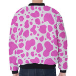 Pink And White Cow Print Zip Sleeve Bomber Jacket