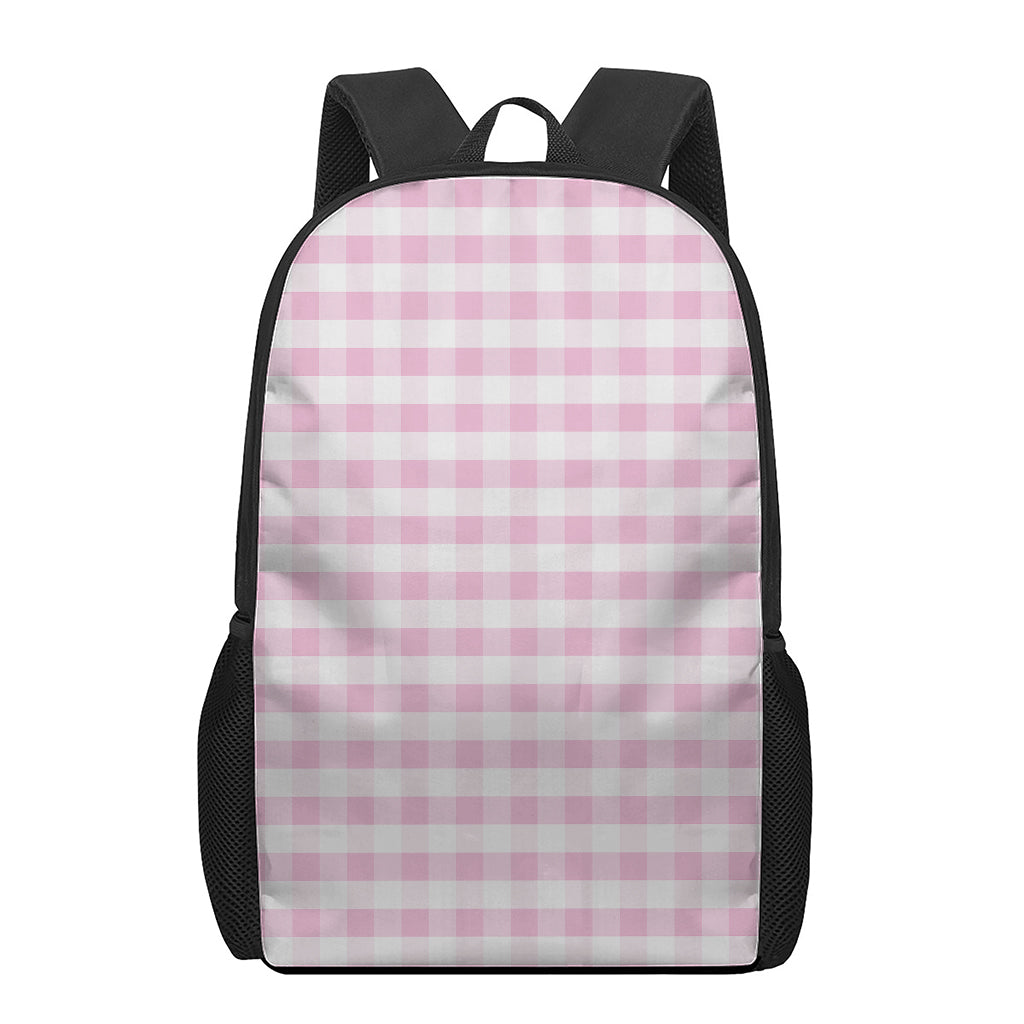 Pink And White Gingham Pattern Print 17 Inch Backpack