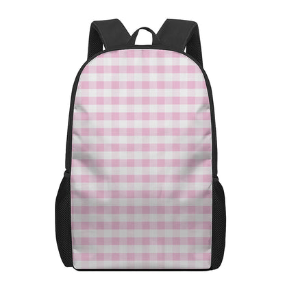 Pink And White Gingham Pattern Print 17 Inch Backpack
