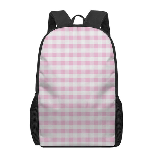 Pink And White Gingham Pattern Print 17 Inch Backpack