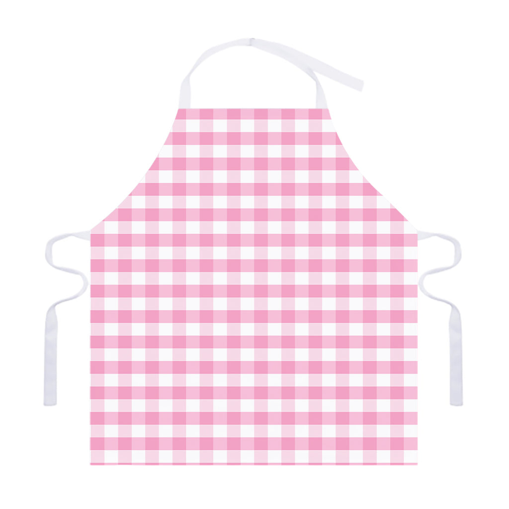 Pink And White Gingham Pattern Print Adjustable Apron