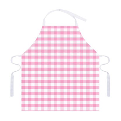 Pink And White Gingham Pattern Print Adjustable Apron