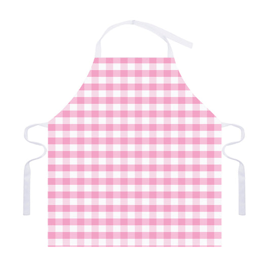 Pink And White Gingham Pattern Print Adjustable Apron