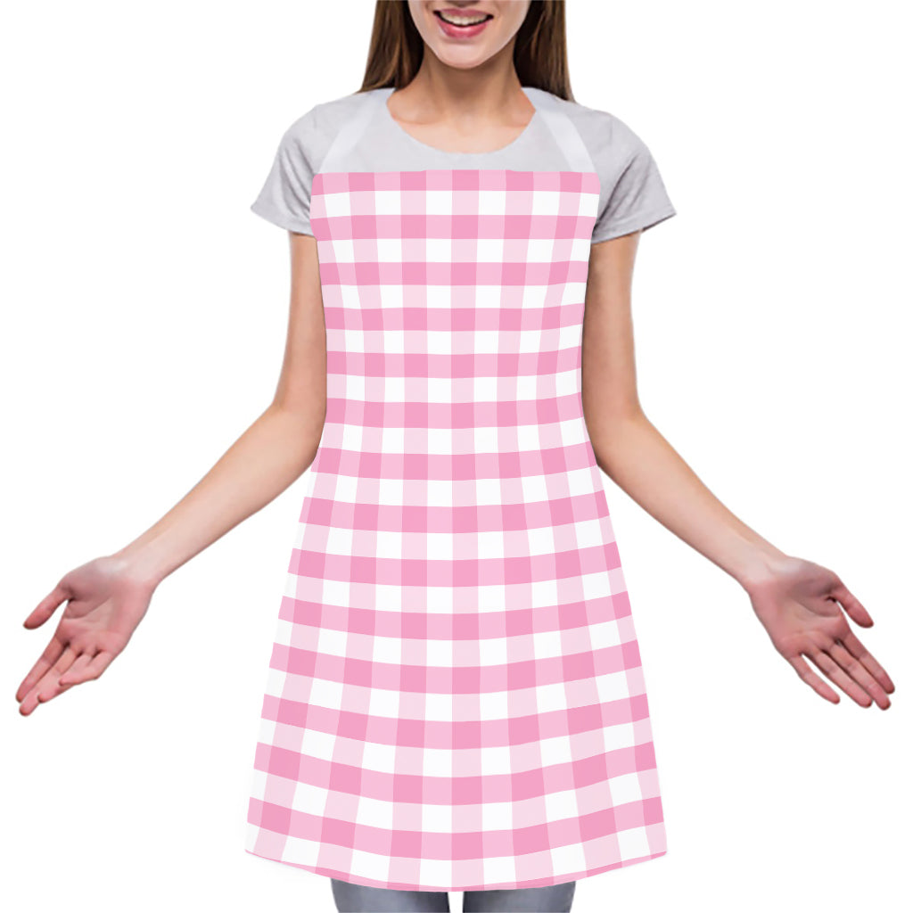 Pink And White Gingham Pattern Print Adjustable Apron