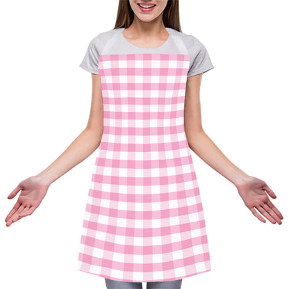 Pink And White Gingham Pattern Print Adjustable Apron