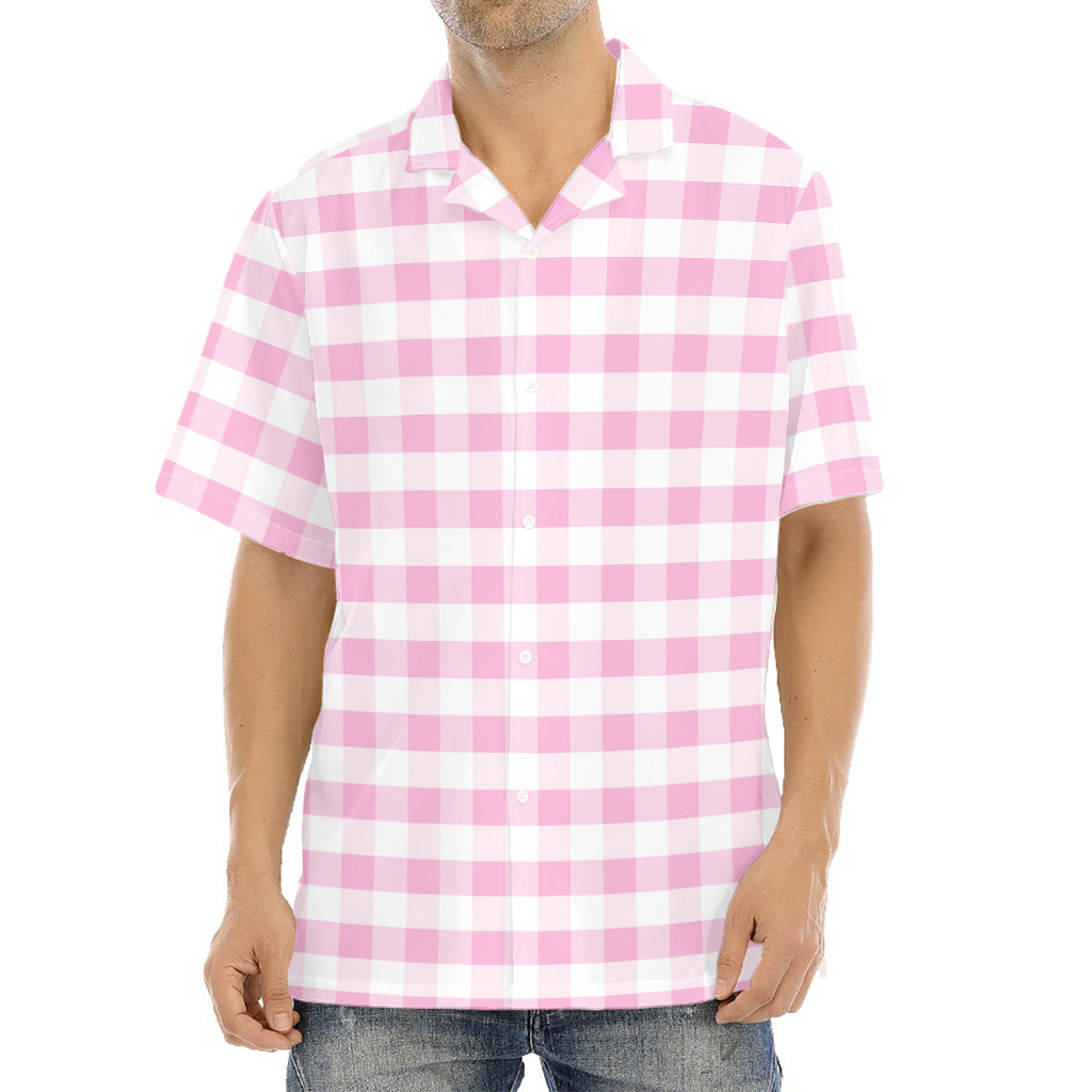 Pink And White Gingham Pattern Print Aloha Shirt