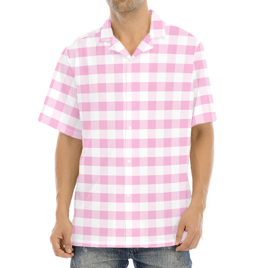 Pink And White Gingham Pattern Print Aloha Shirt