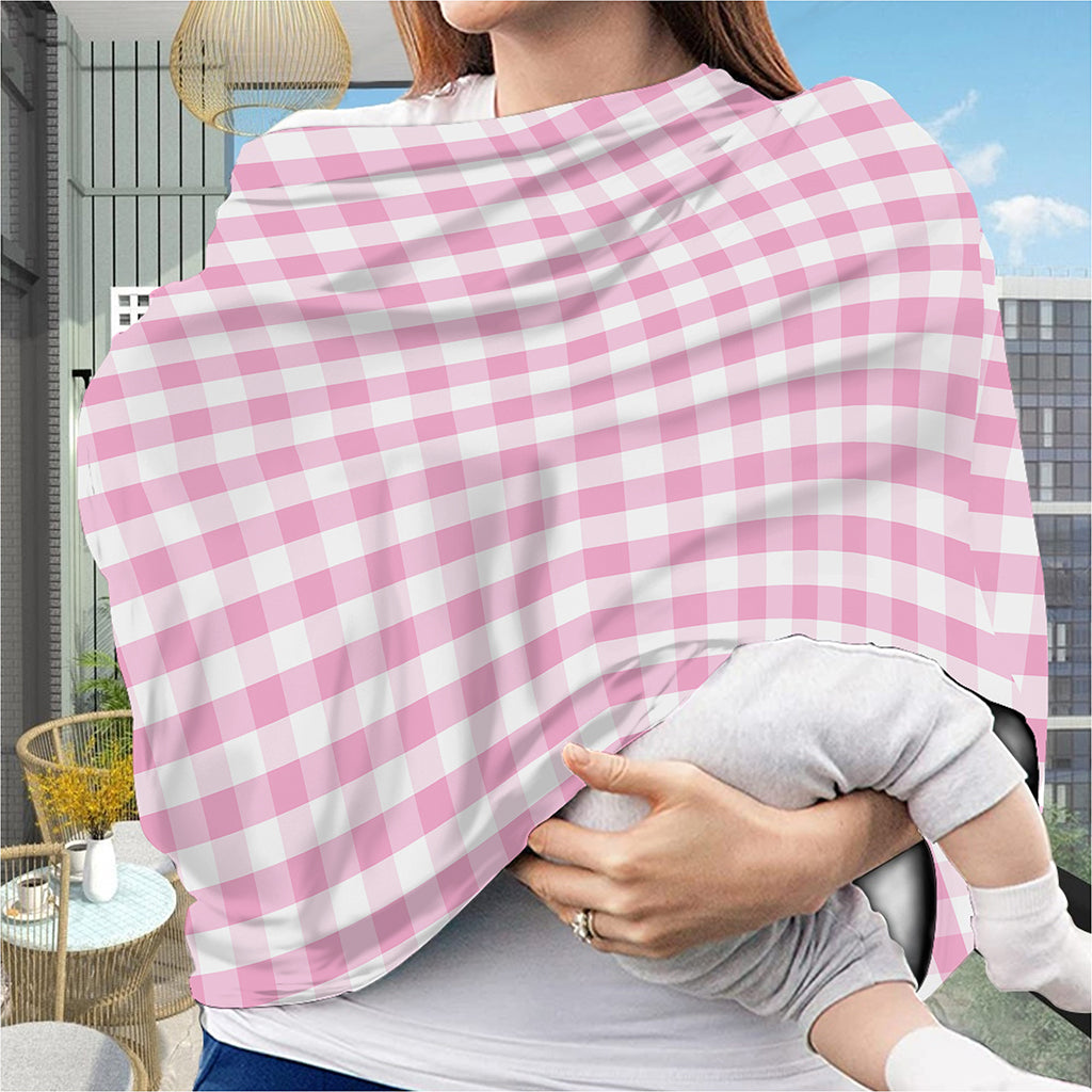 Pink And White Gingham Pattern Print Baby Seat Cover